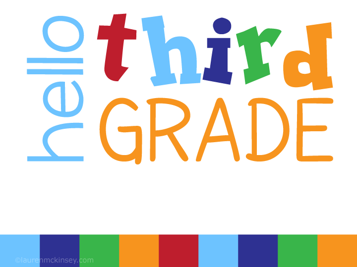 hello third grade logo in multi-colored font