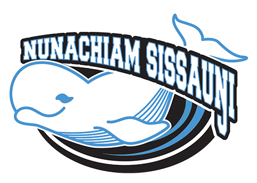 buckland school logo in white, black, and blue of whale on a wave with nunachiam sissaunji above